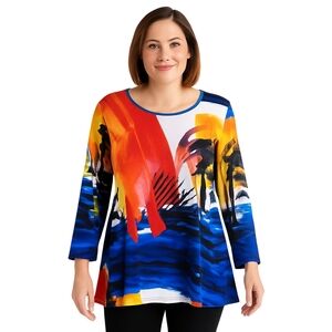 JESS & JANE Monet Print Tunic Top Plus Size 1X Colorful Abstract Art Made in USA